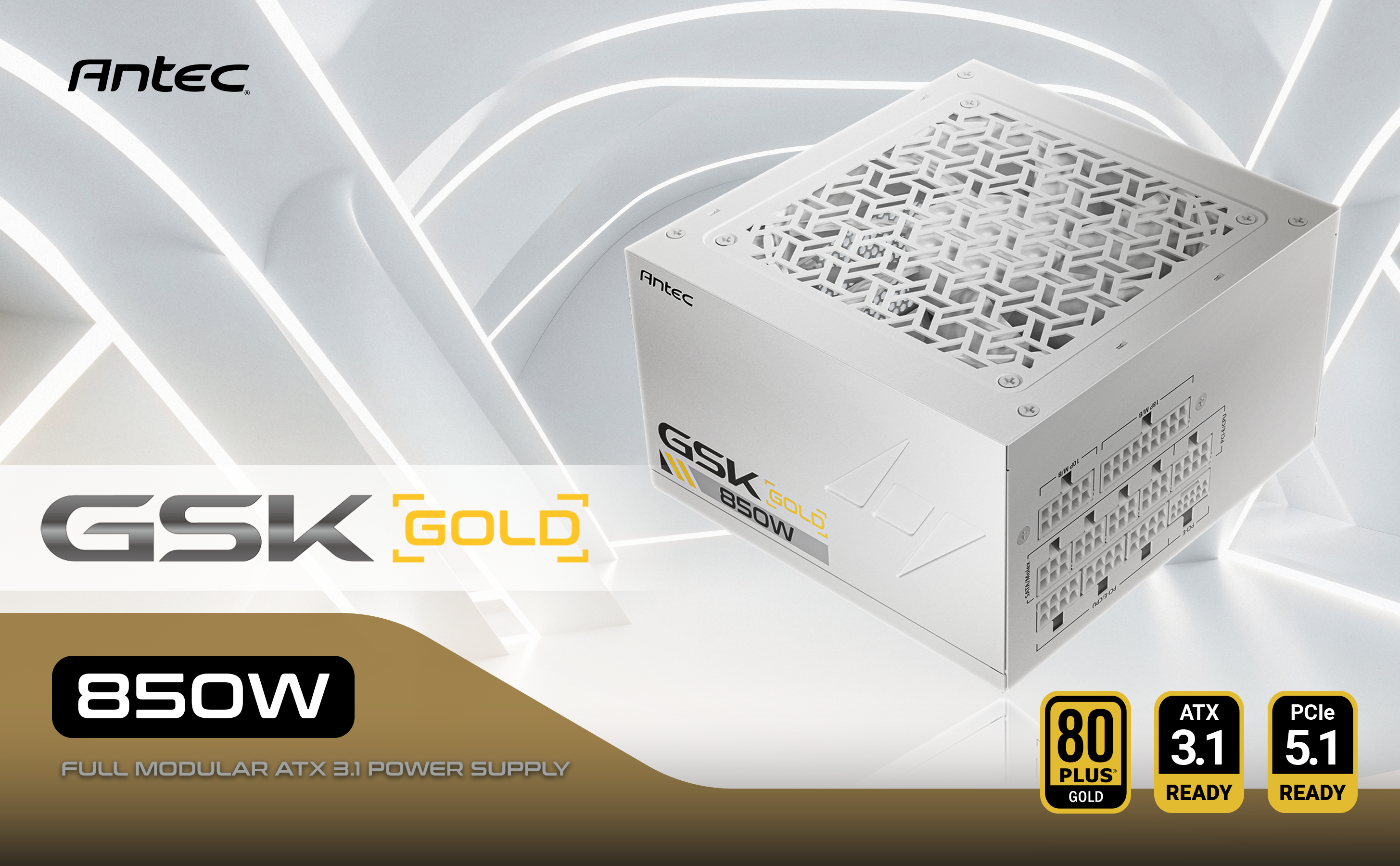 ANTEC GSK850 V2 White ATX3.1, 750W Full Modular PSU, 80 PLUS Gold